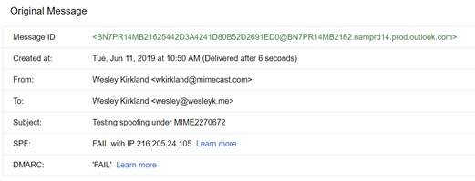 Spoofing Mimecast.com failure Spoofing Mimecast.com failure